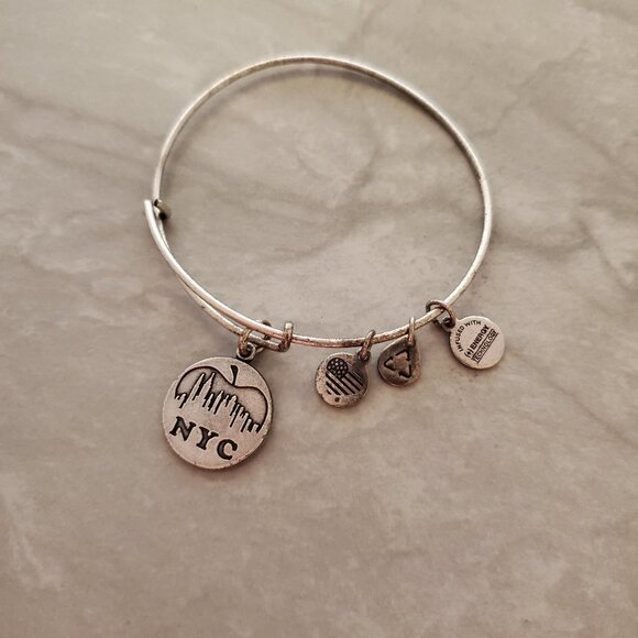 🍎 Alex and Ani Silver NYC New York City Apple Charm Expandable Bangle 🍎 - Picture 1 of 5